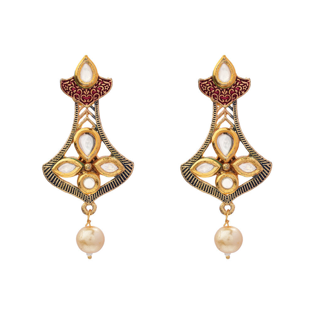 Daksha- Stone Studded Hanging Pearl Dangler Earrings