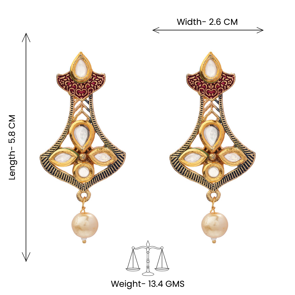 Daksha- Stone Studded Hanging Pearl Dangler Earrings
