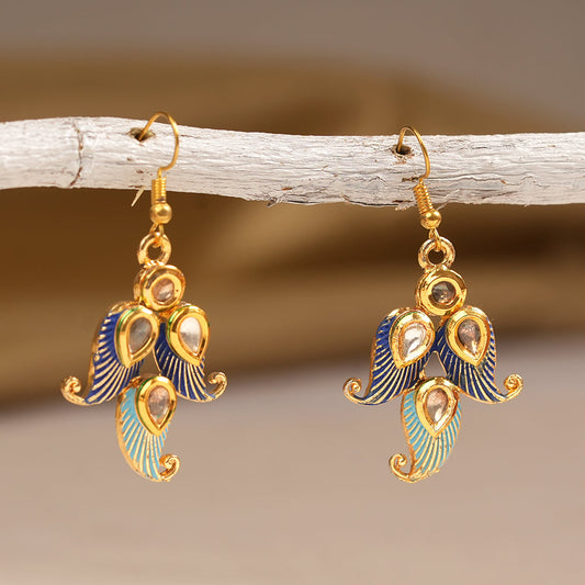 Dia- Stone Studded Hanging Pearl Earrings (Multicolored)