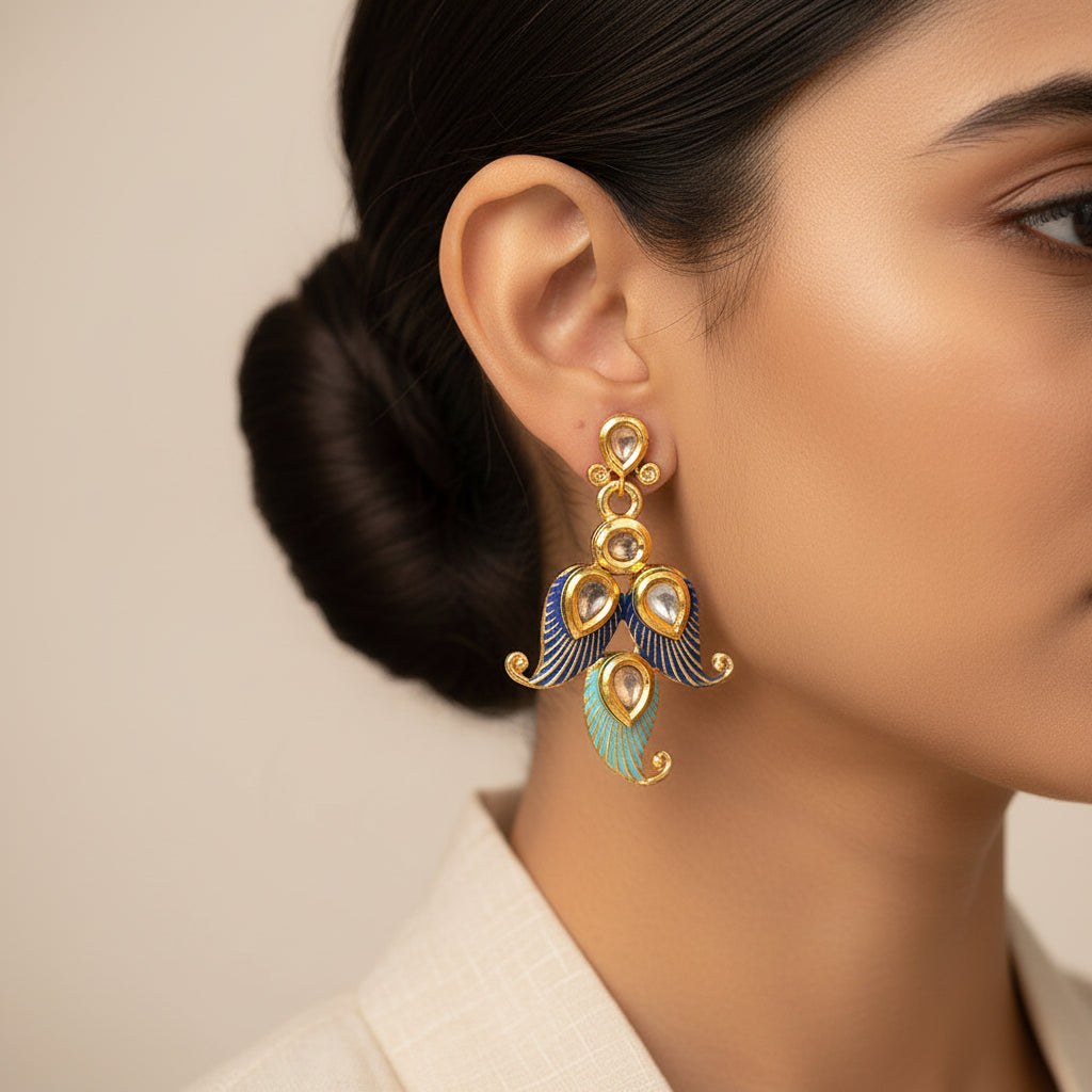 Dia- Stone Studded Hanging Pearl Earrings (Multicolored)