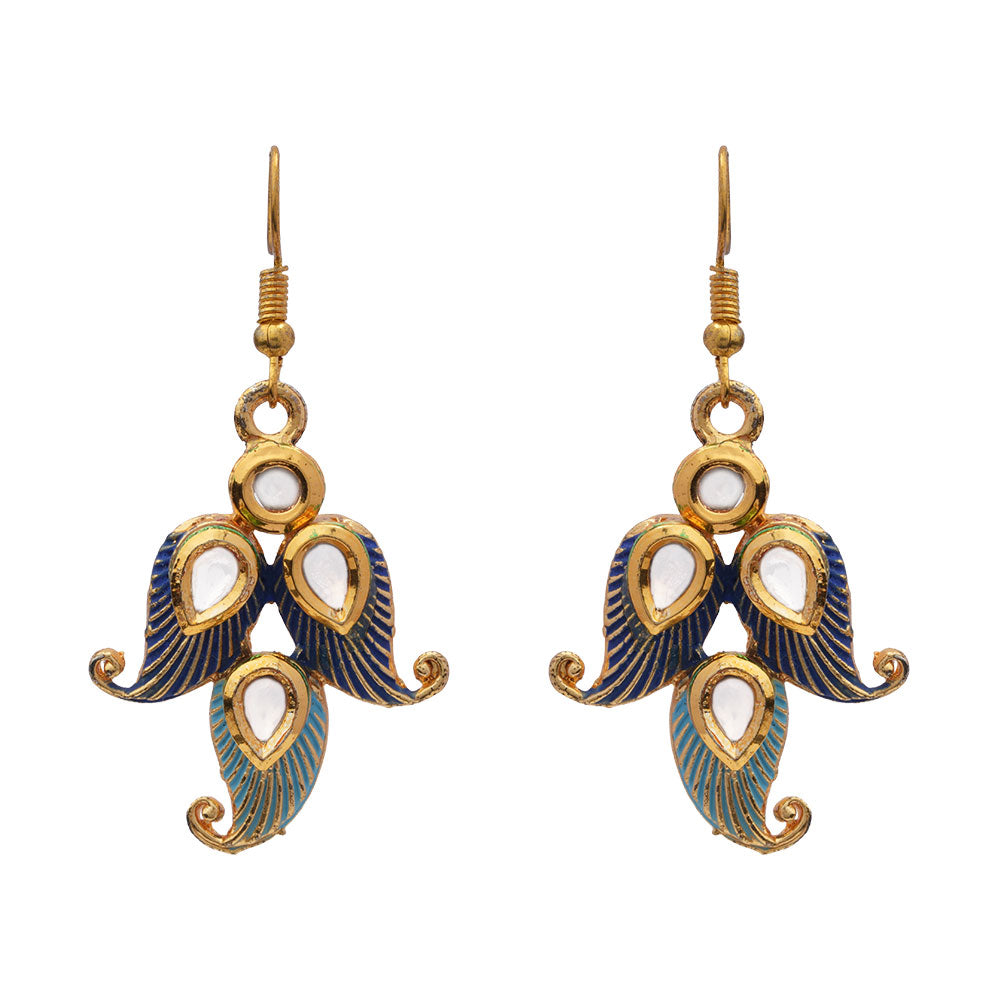 Dia- Stone Studded Hanging Pearl Earrings (Multicolored)