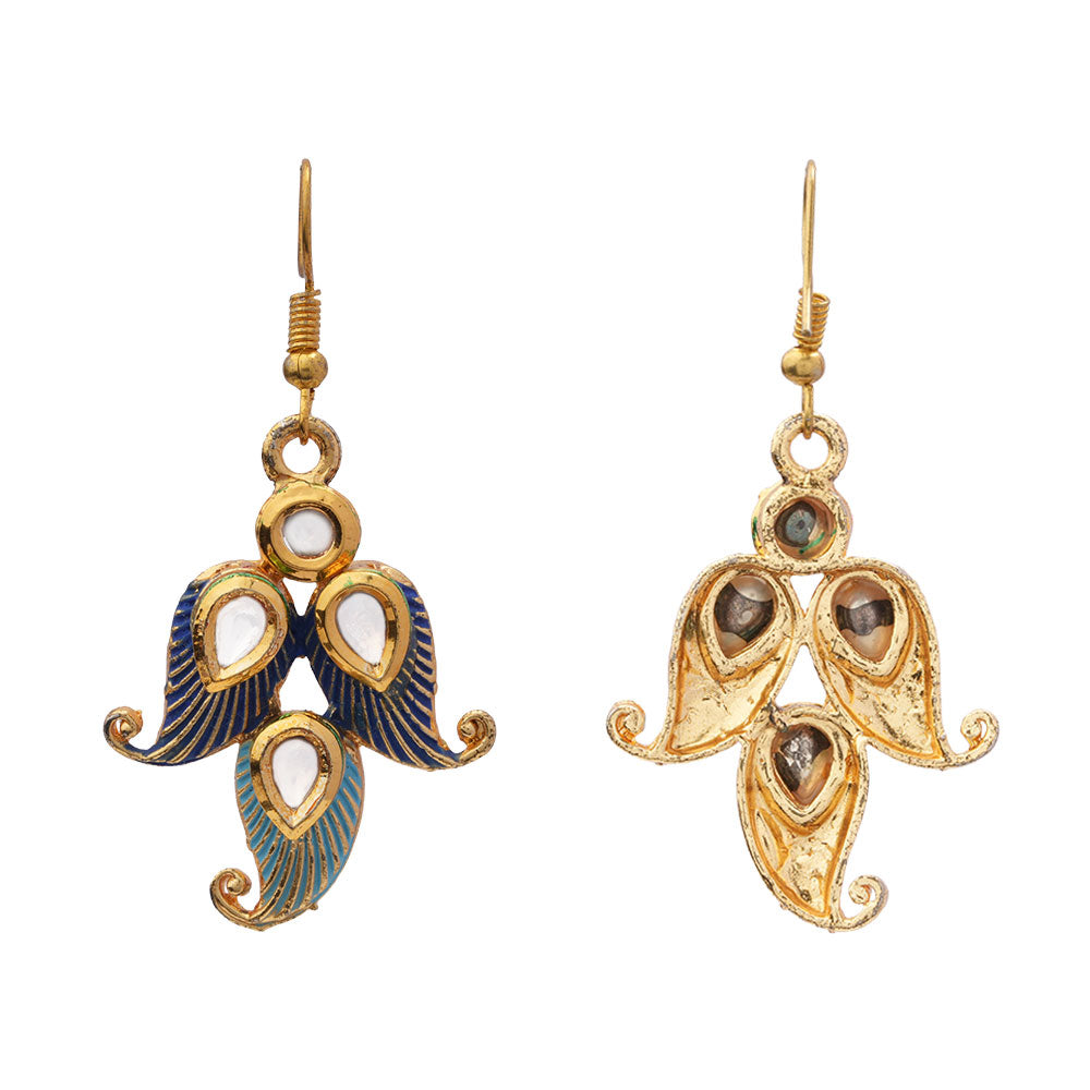 Dia- Stone Studded Hanging Pearl Earrings (Multicolored)