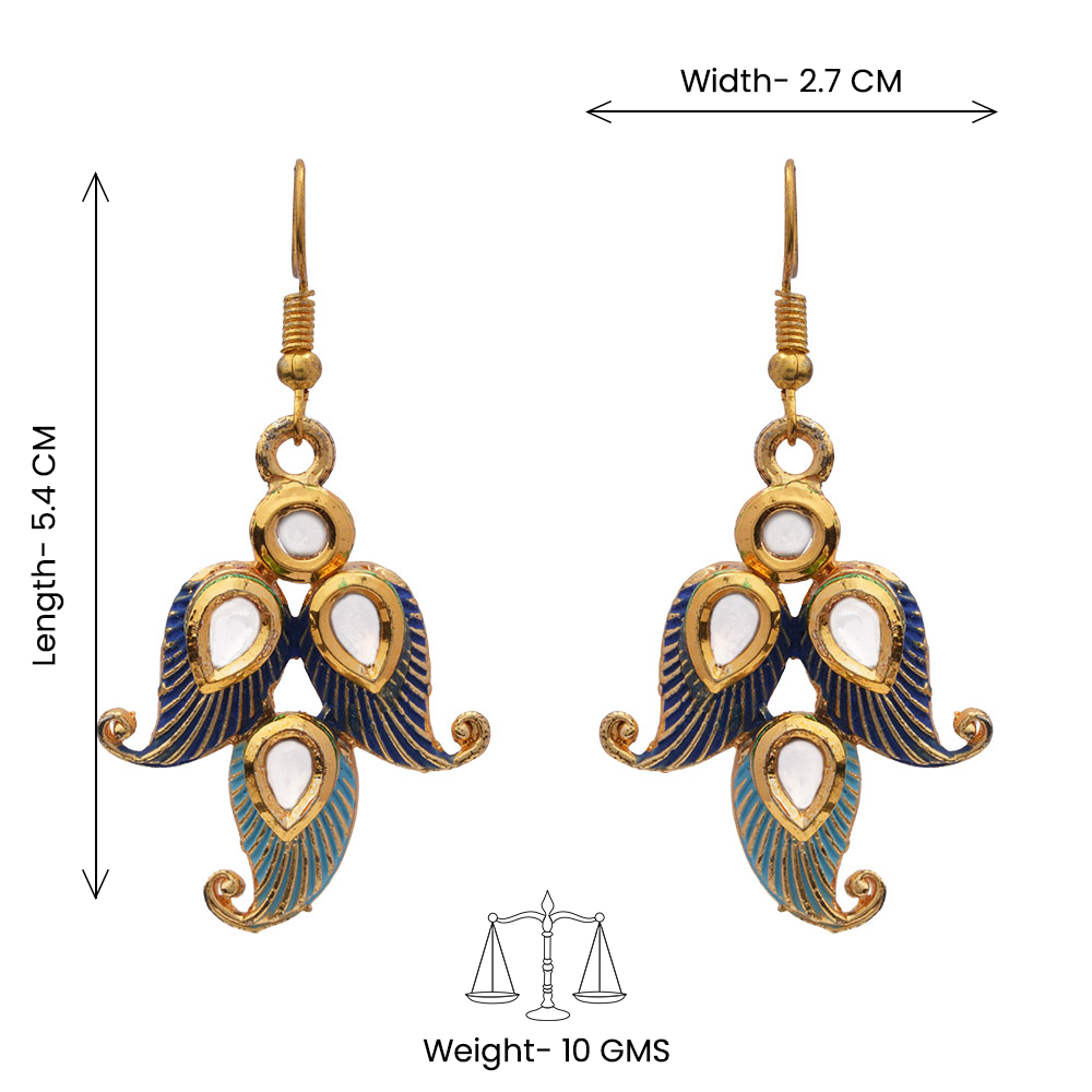 Dia- Stone Studded Hanging Pearl Earrings (Multicolored)