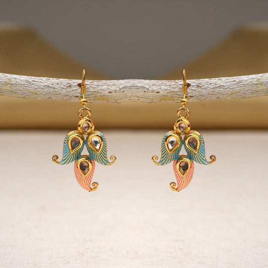 Dia- Stone Studded Hanging Pearl Earrings (Multicolored)