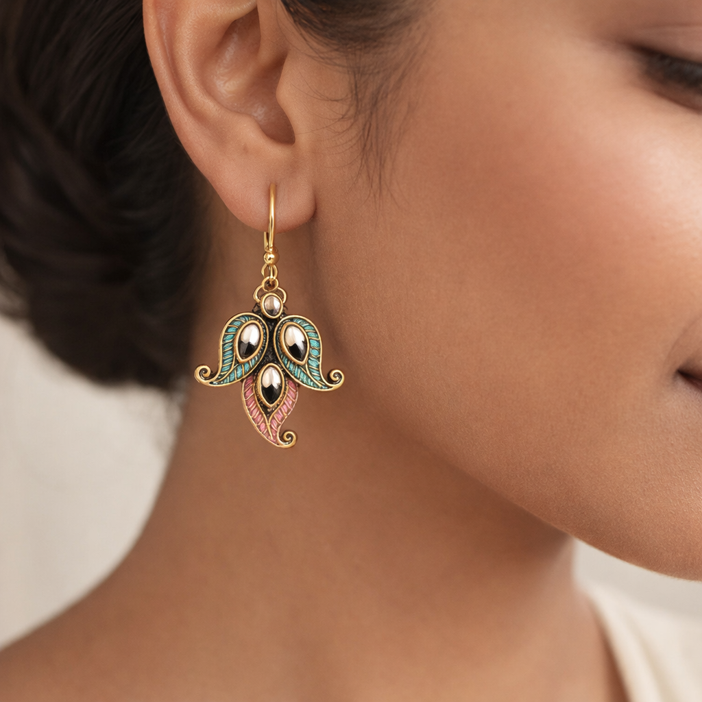 Dia- Stone Studded Hanging Pearl Earrings (Multicolored)