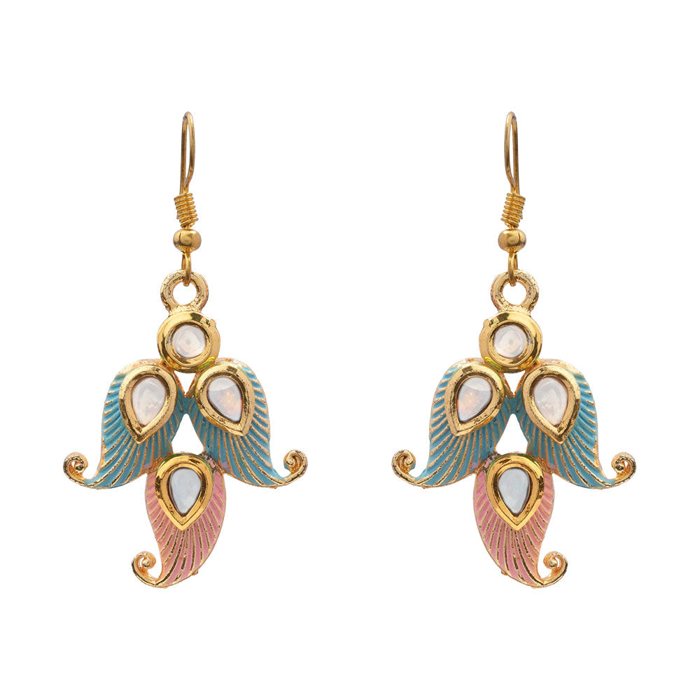 Dia- Stone Studded Hanging Pearl Earrings (Multicolored)