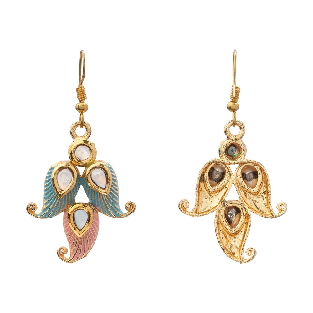 Dia- Stone Studded Hanging Pearl Earrings (Multicolored)