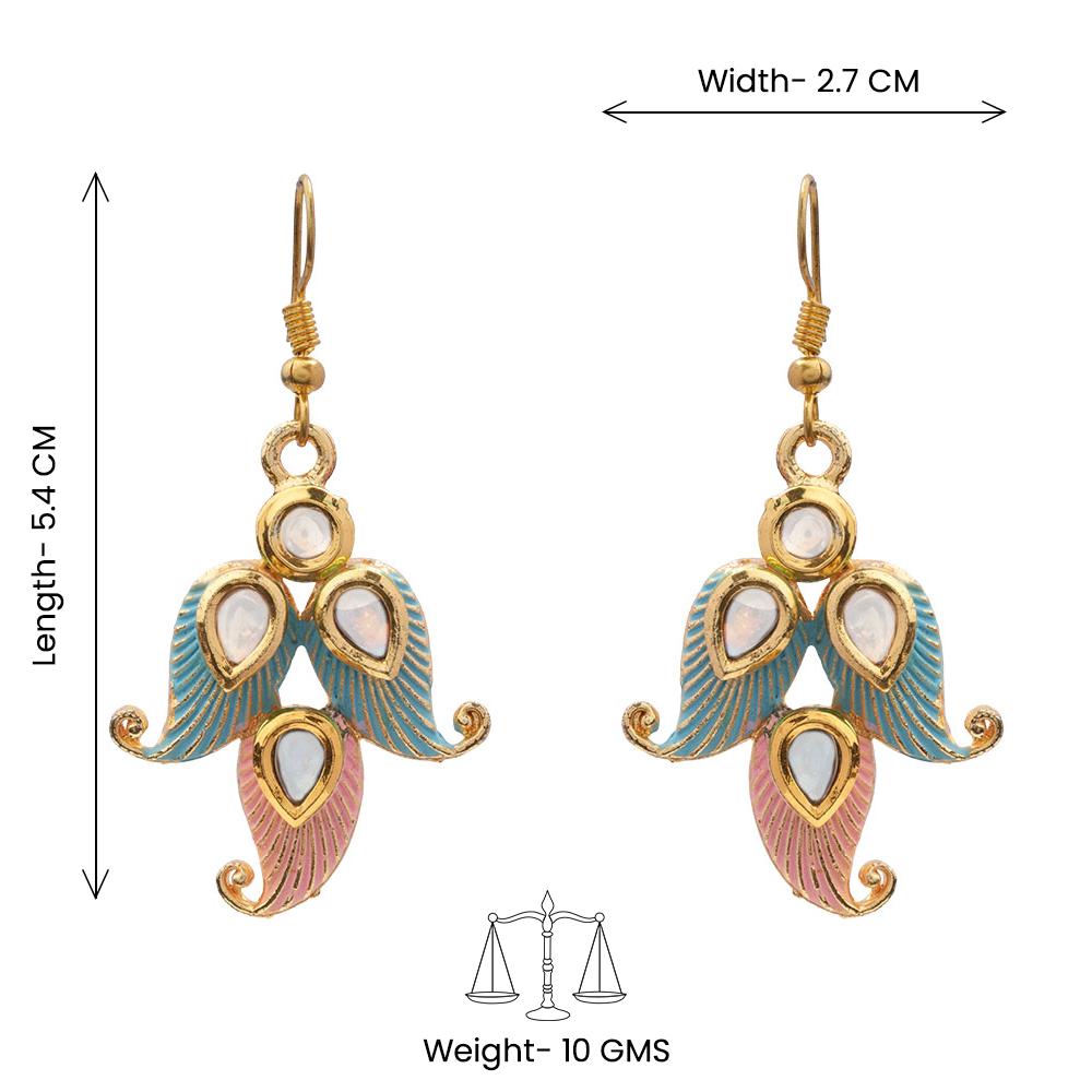 Dia- Stone Studded Hanging Pearl Earrings (Multicolored)