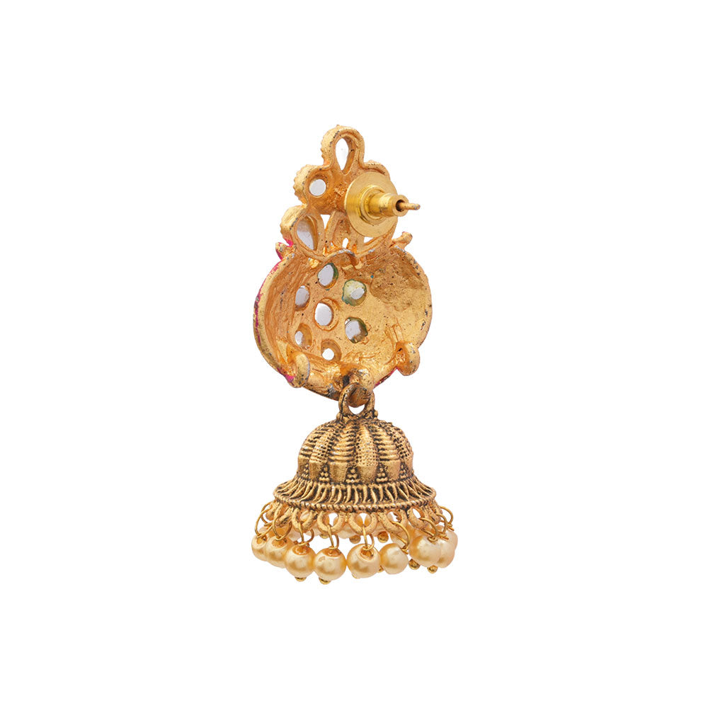 Divya- Stone Studded Hanging Pearl Jhumka Earrings (Red)