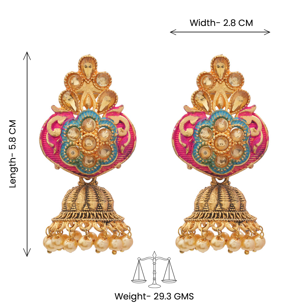 Divya- Stone Studded Hanging Pearl Jhumka Earrings (Red)