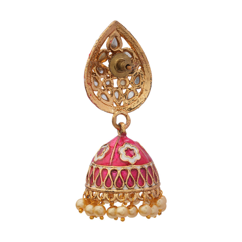 Dyuti- Stone Studded Hanging Pearl Jhumka Earrings (Red)