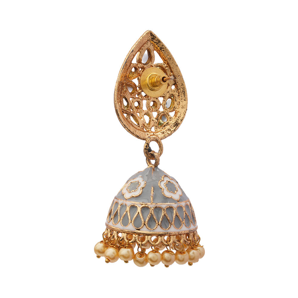 Dyuti- Stone Studded Hanging Pearl Jhumka Earrings (Gray)