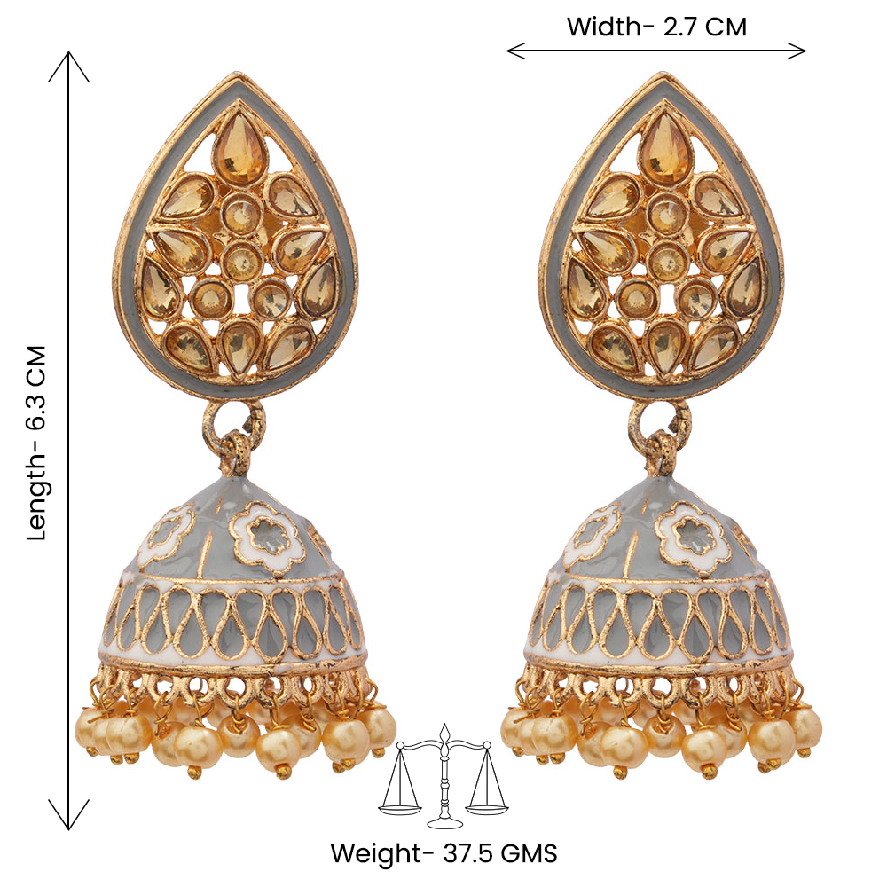 Dyuti- Stone Studded Hanging Pearl Jhumka Earrings (Gray)