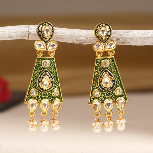 Eesha- Stone Studded Hanging Pearl Dangler Earrings
