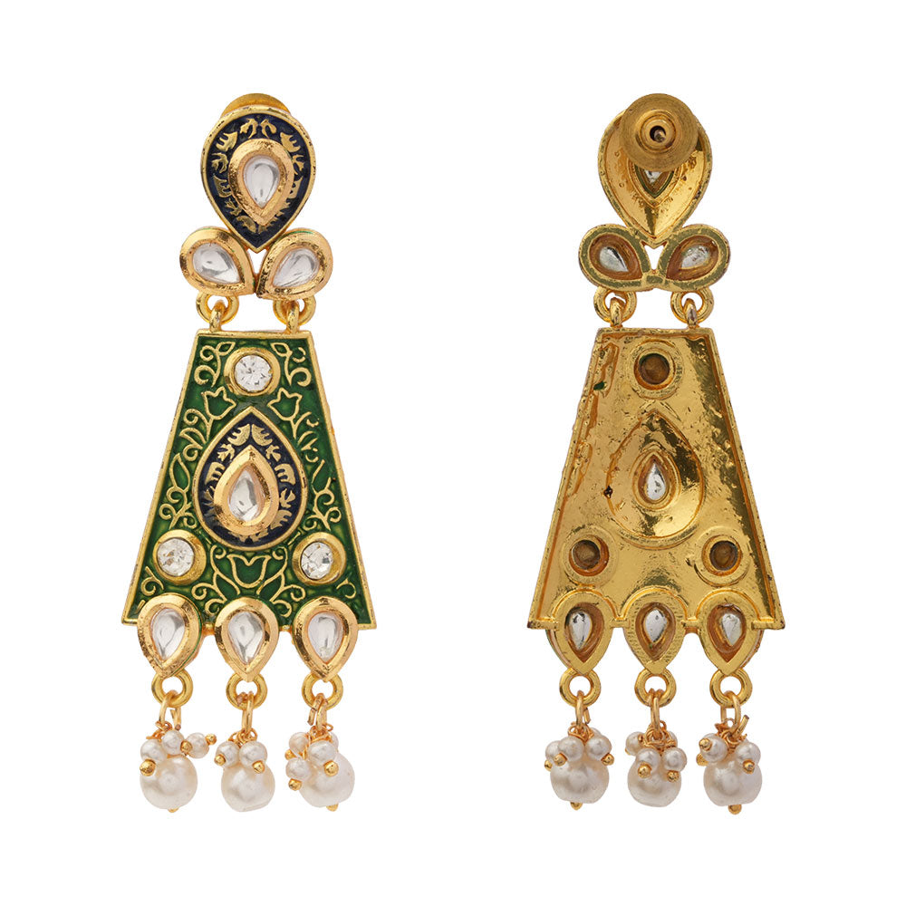 Eesha- Stone Studded Hanging Pearl Dangler Earrings