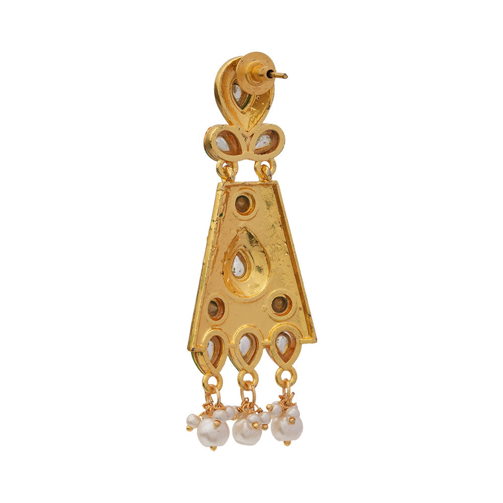 Eesha- Stone Studded Hanging Pearl Dangler Earrings