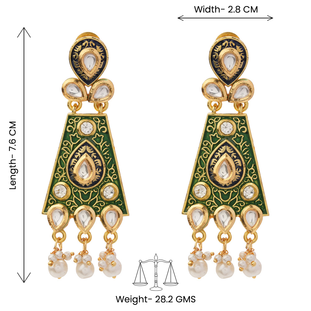 Eesha- Stone Studded Hanging Pearl Dangler Earrings