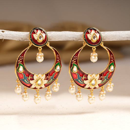 Elina- Stone Studded Hanging Pearl Dangler Ear