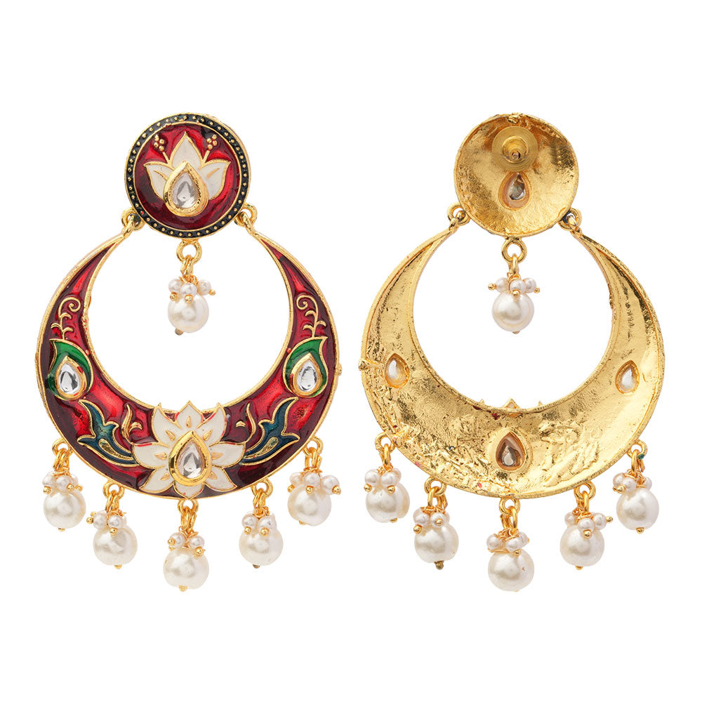 Elina – Stone-Studded Hanging Pearl Dangler Earrings