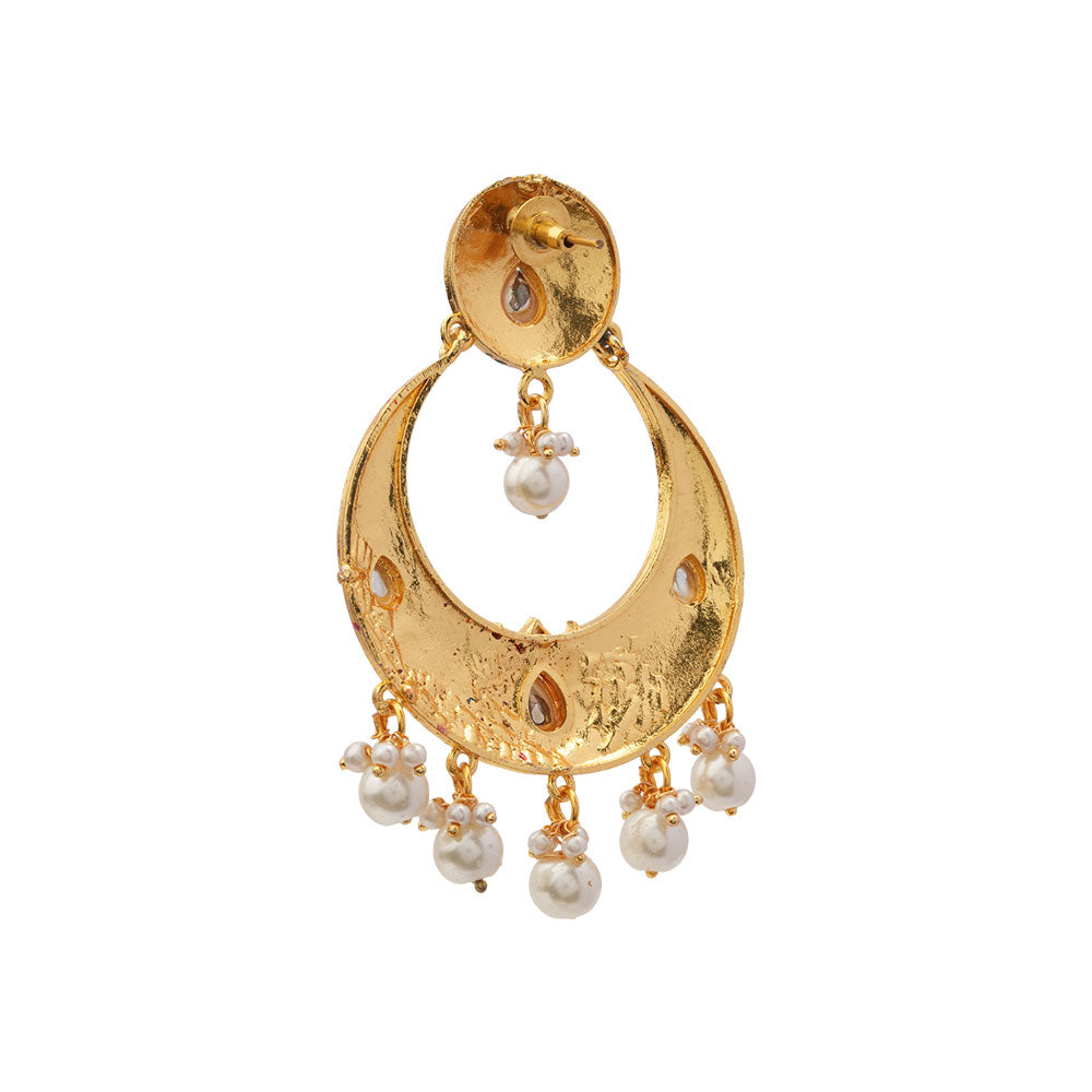 Elina – Stone-Studded Hanging Pearl Dangler Earrings