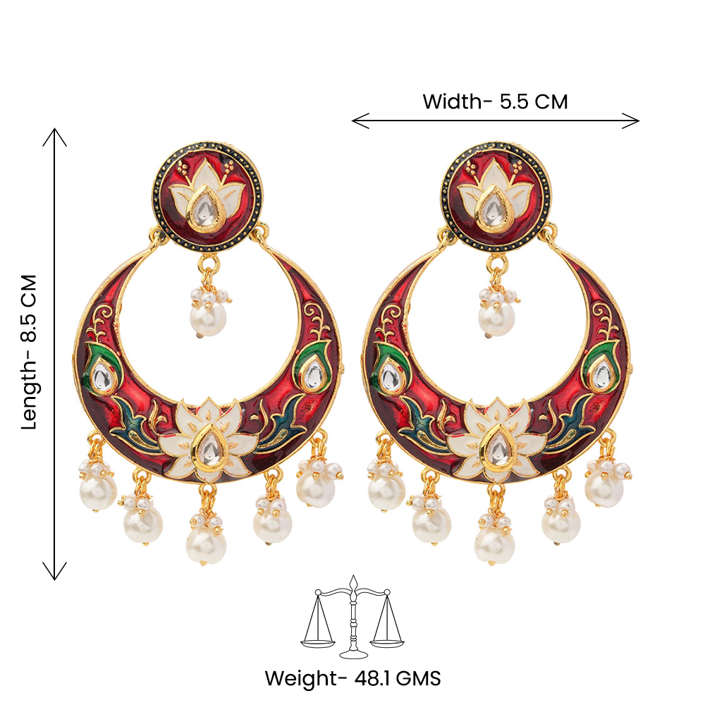 Elina – Stone-Studded Hanging Pearl Dangler Earrings