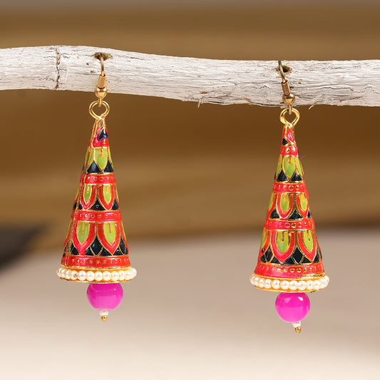 Eva- Stone Studded Hanging Pearl Dangler Earrings