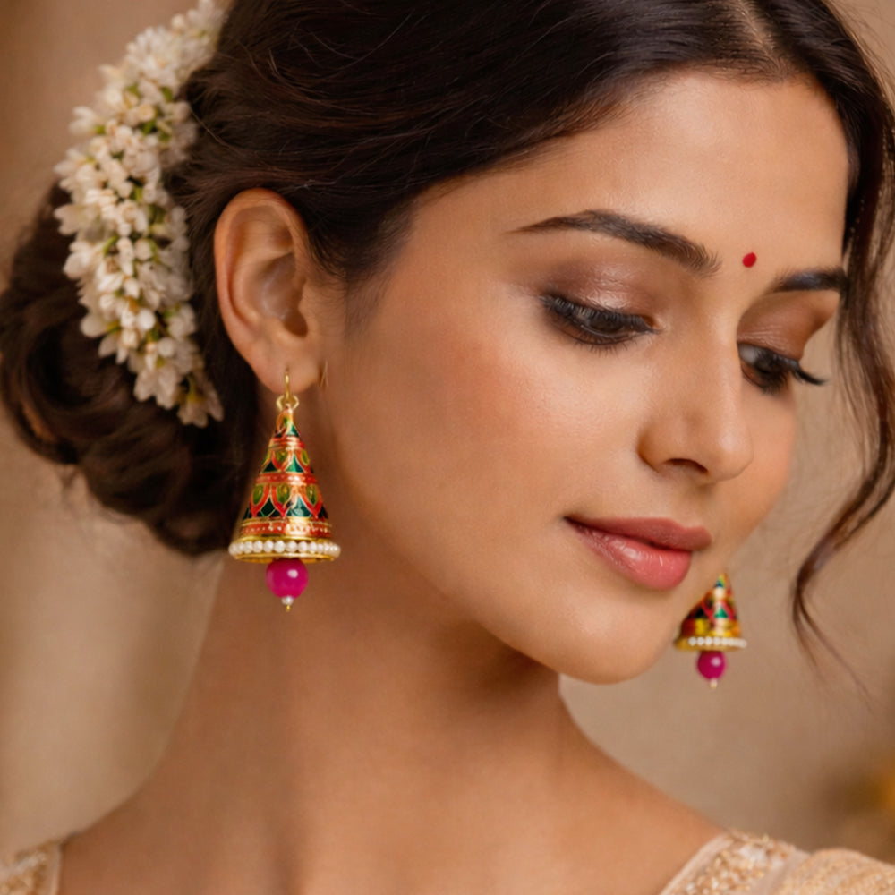 Eva- Stone Studded Hanging Pearl Dangler Earrings