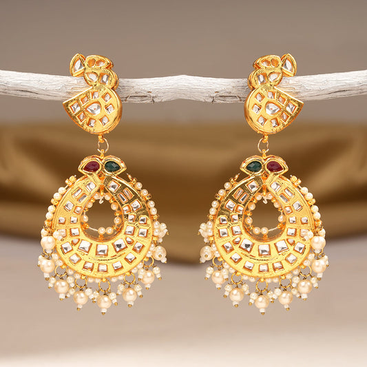Falak- Stone Studded Hanging Pearl Dangler Earrings
