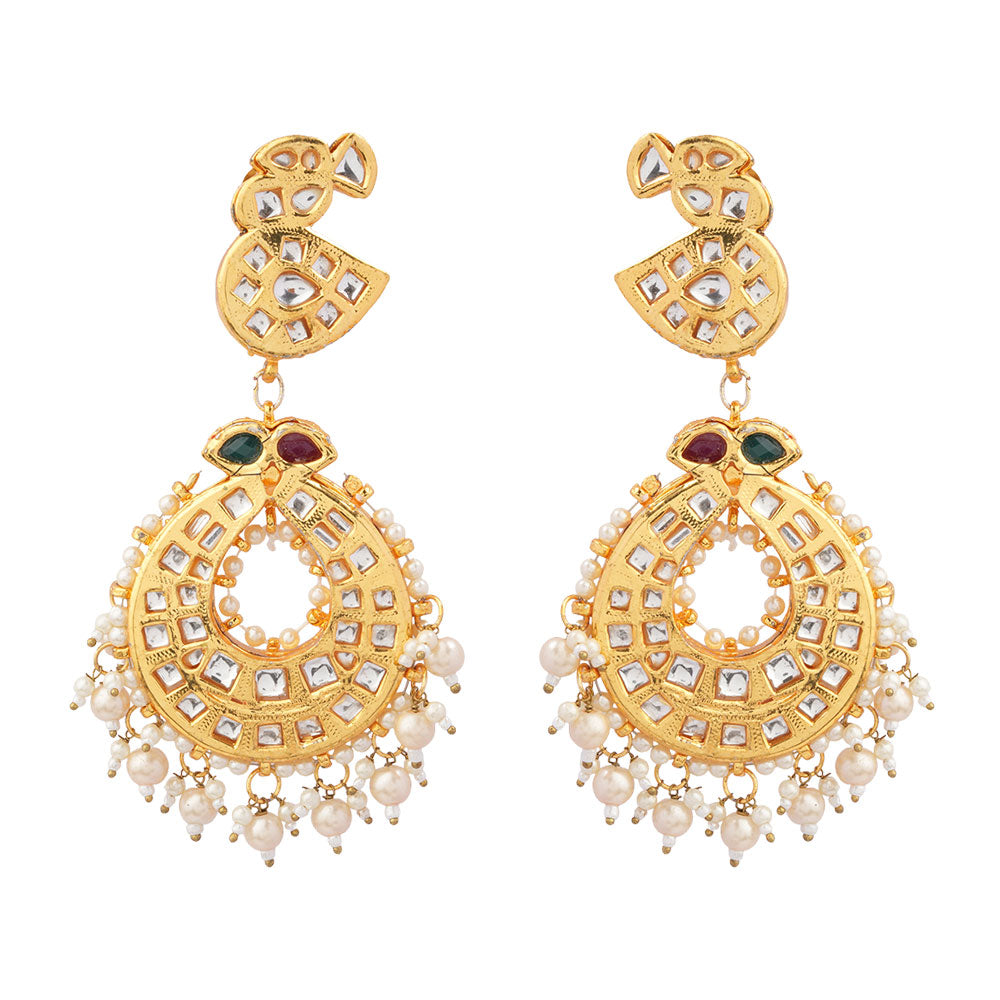 Falak- Stone Studded Hanging Pearl Dangler Earrings