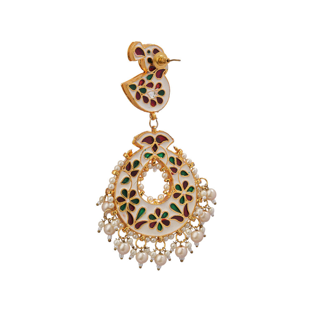 Falak- Stone Studded Hanging Pearl Dangler Earrings