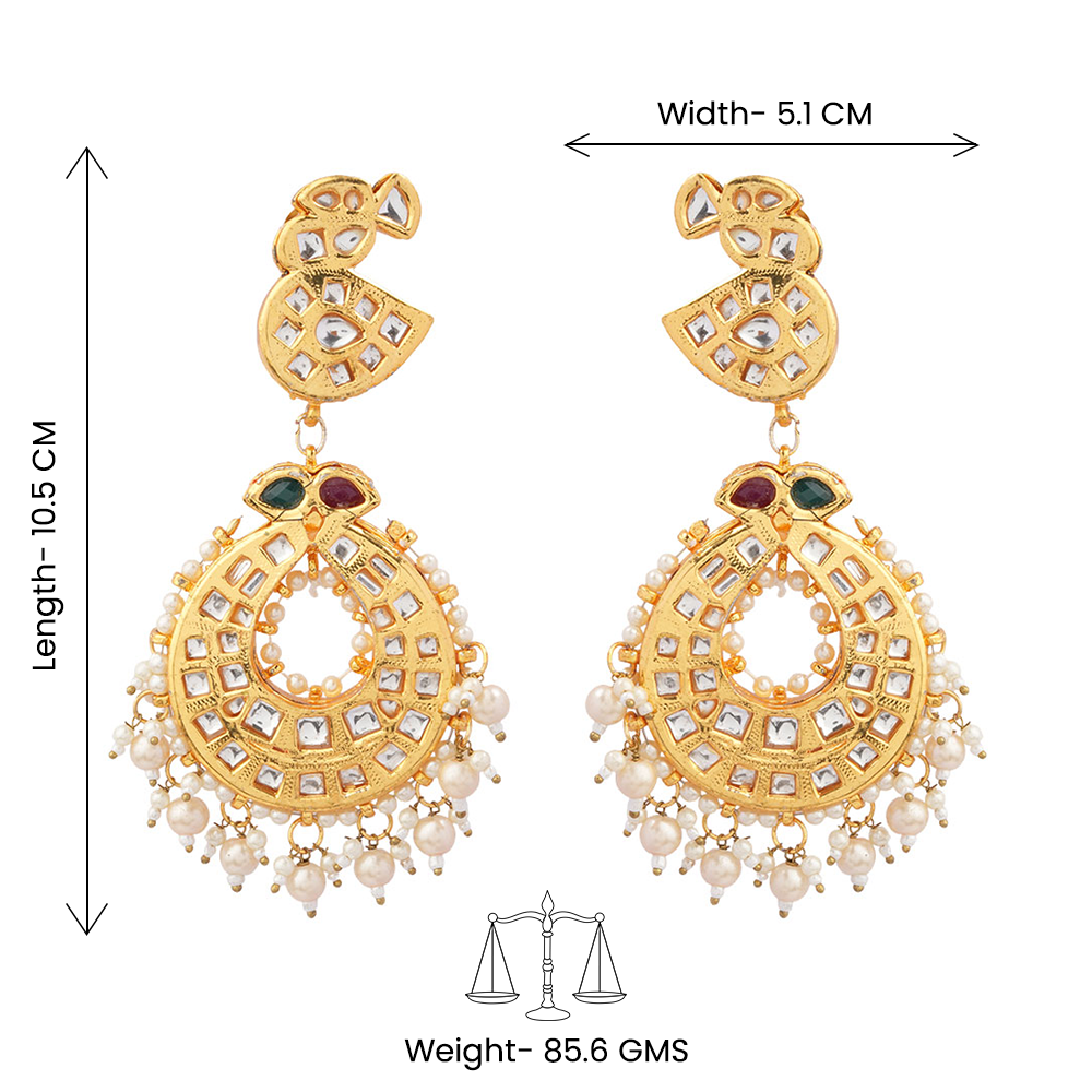 Falak- Stone Studded Hanging Pearl Dangler Earrings