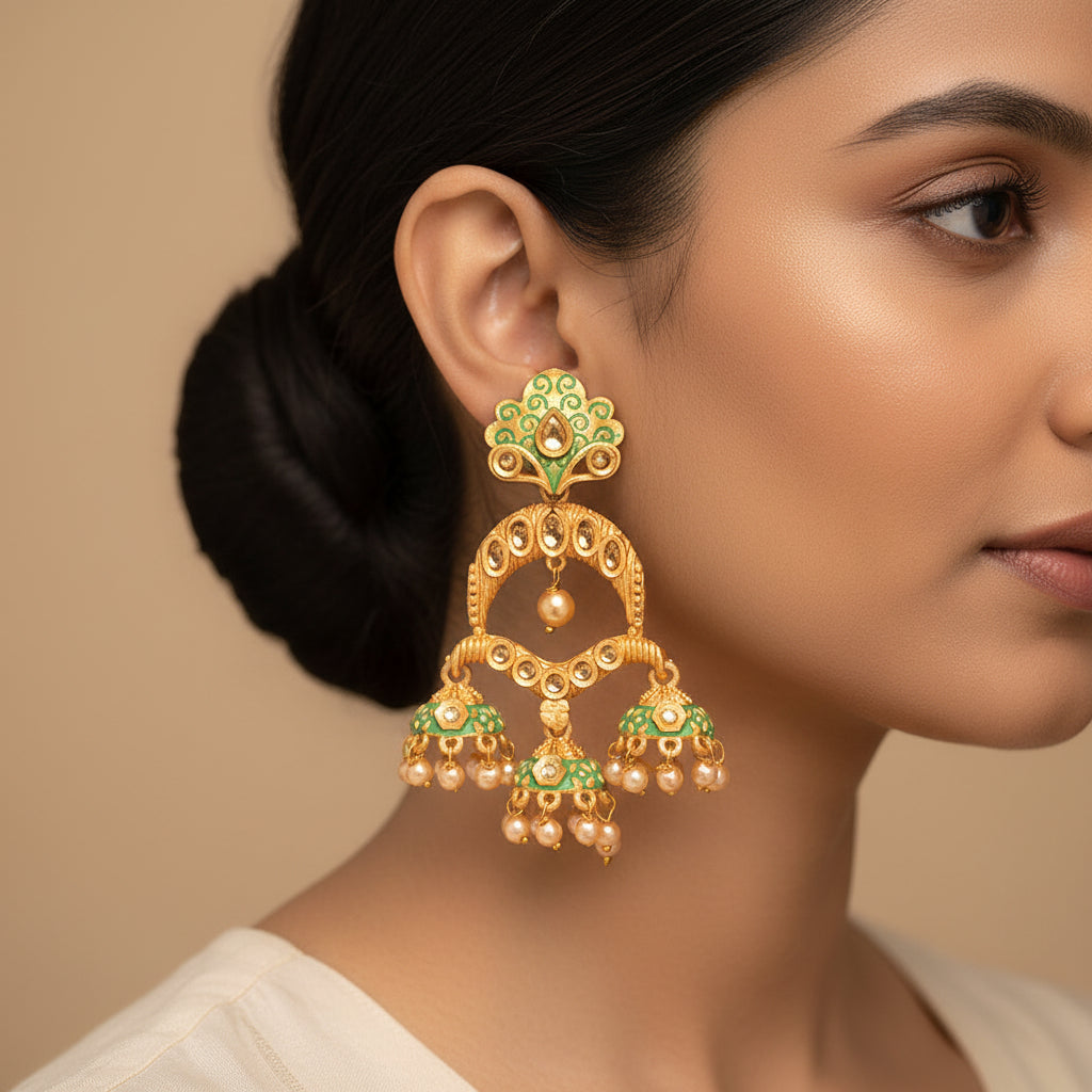 Gargi- Stone Studded Hanging Pearl Dangler Earrings