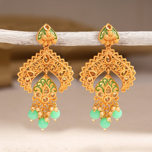 Gauri- Stone Studded Hanging Pearl Dangler Earrings