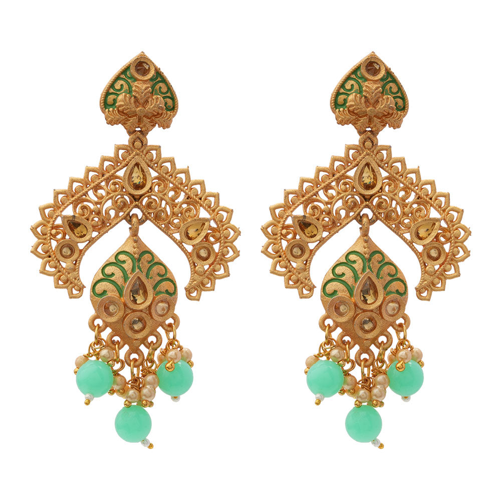 Gauri- Stone Studded Hanging Pearl Dangler Earrings