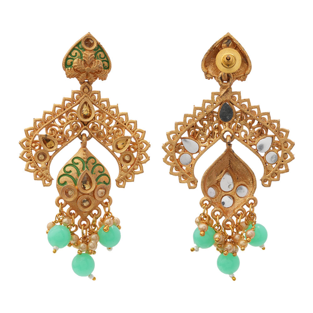 Gauri- Stone Studded Hanging Pearl Dangler Earrings