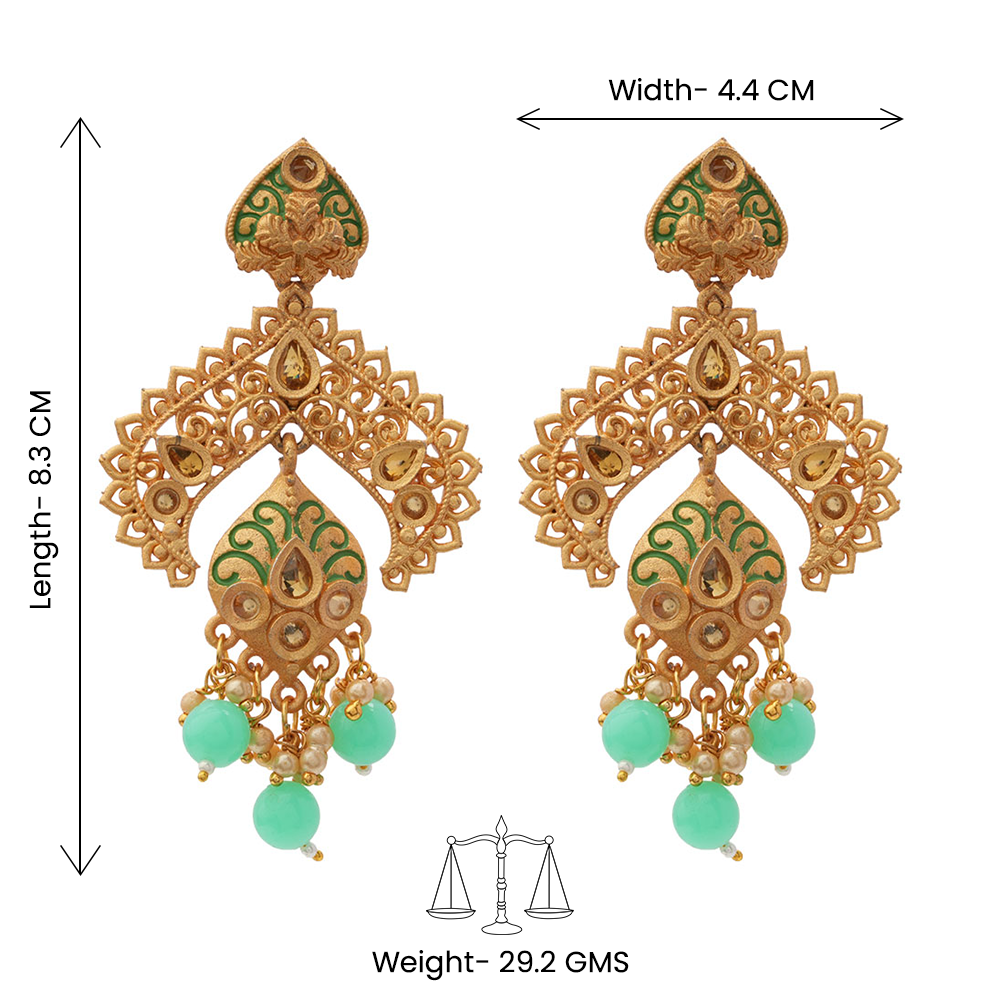 Gauri- Stone Studded Hanging Pearl Dangler Earrings