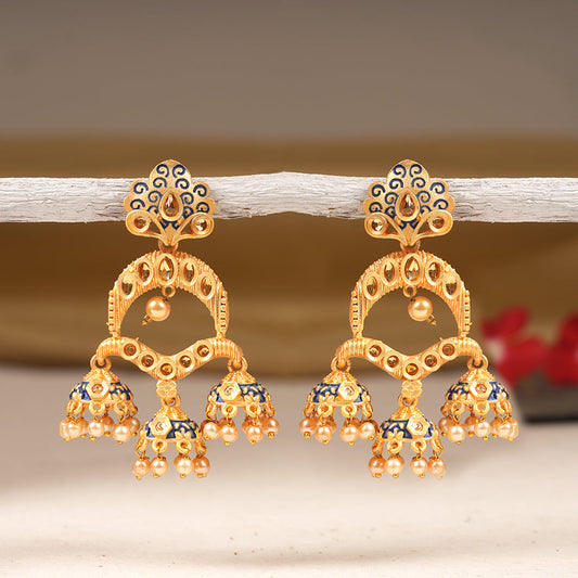 Hamsika- Stone Studded Hanging Pearl Dangler Earrings(Blue)