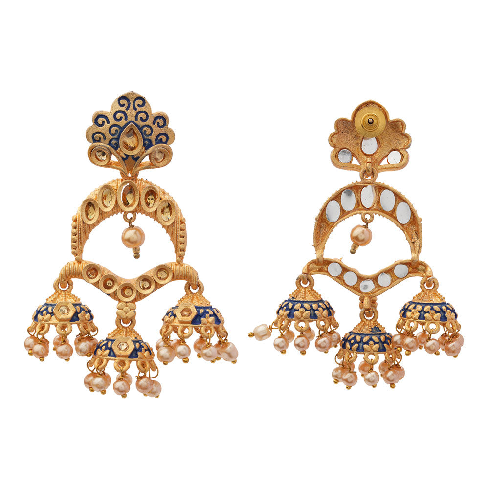 Hamsika- Stone Studded Hanging Pearl Dangler Earrings(Blue)