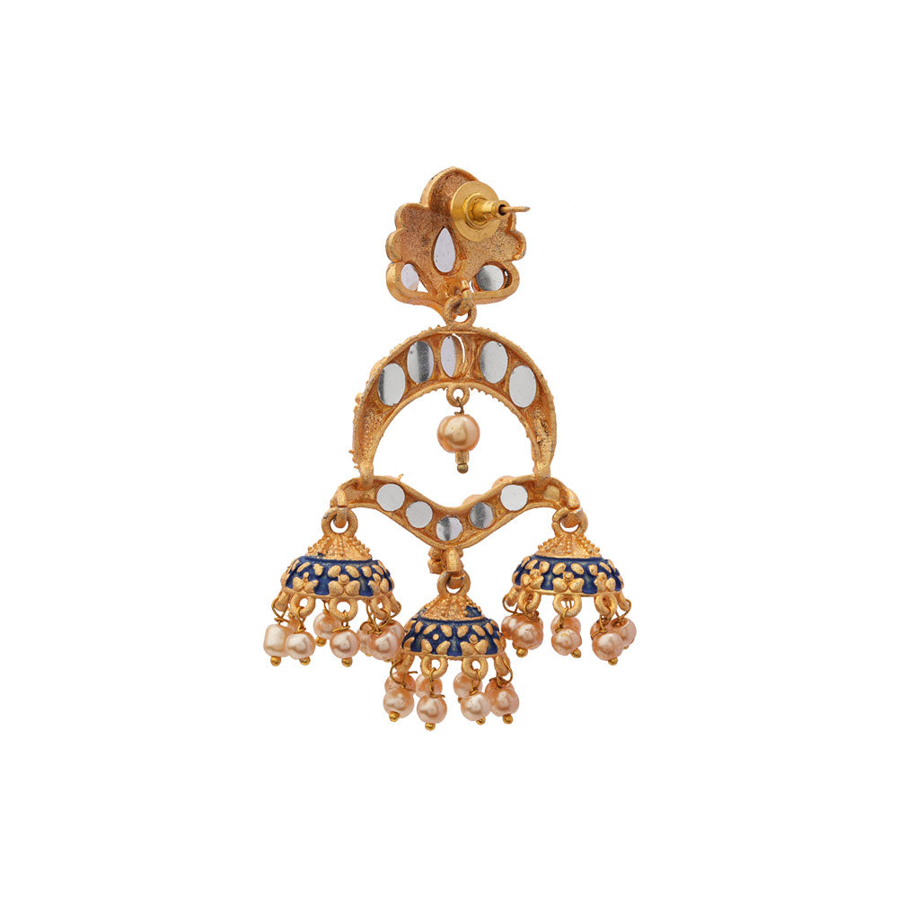 Hamsika- Stone Studded Hanging Pearl Dangler Earrings(Blue)