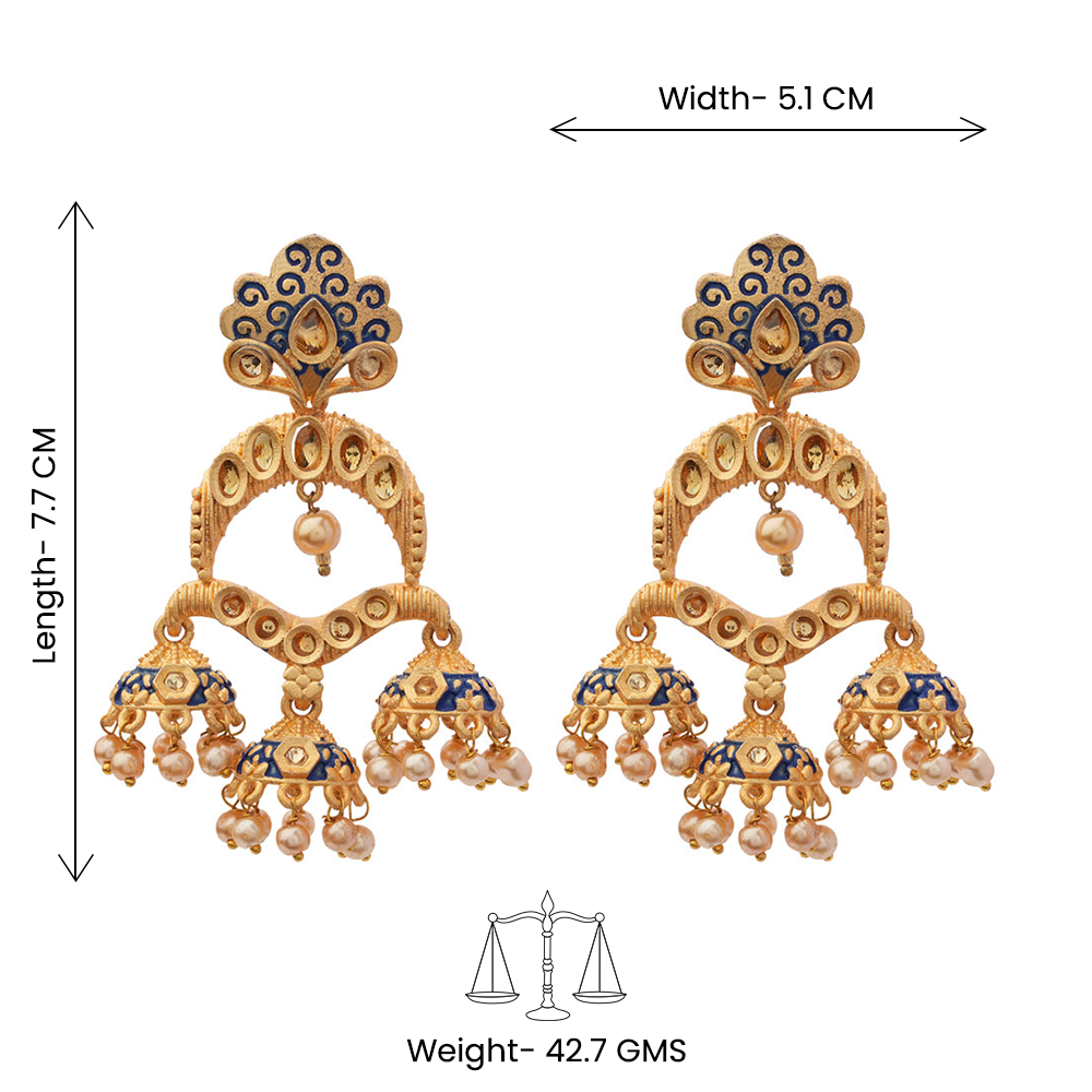 Hamsika- Stone Studded Hanging Pearl Dangler Earrings(Blue)