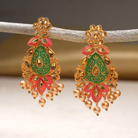 Harini- Stone Studded Hanging Pearl Dangler Earrings(Multicolored)