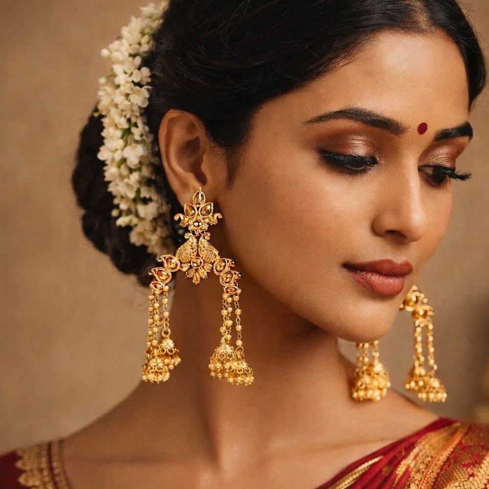 Ihita- Stone Studded Hanging Pearl Dangler Earrings