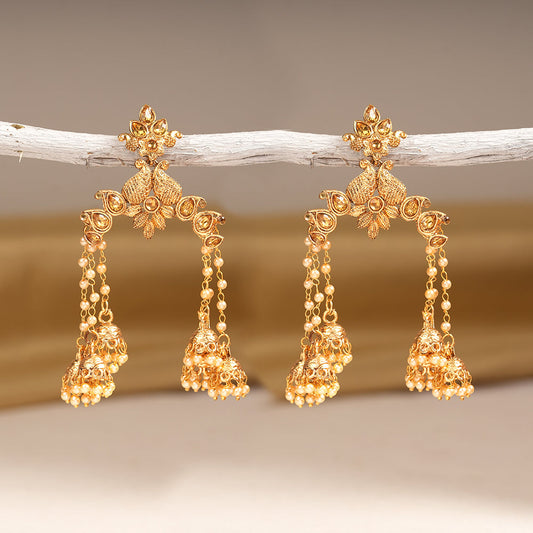 Ihita- Stone Studded Hanging Pearl Dangler Earrings