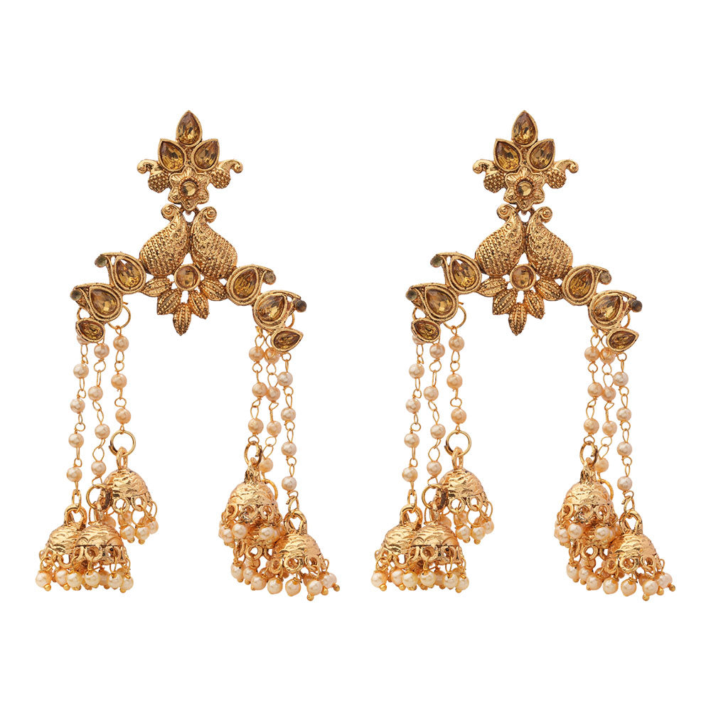 Ihita- Stone Studded Hanging Pearl Dangler Earrings