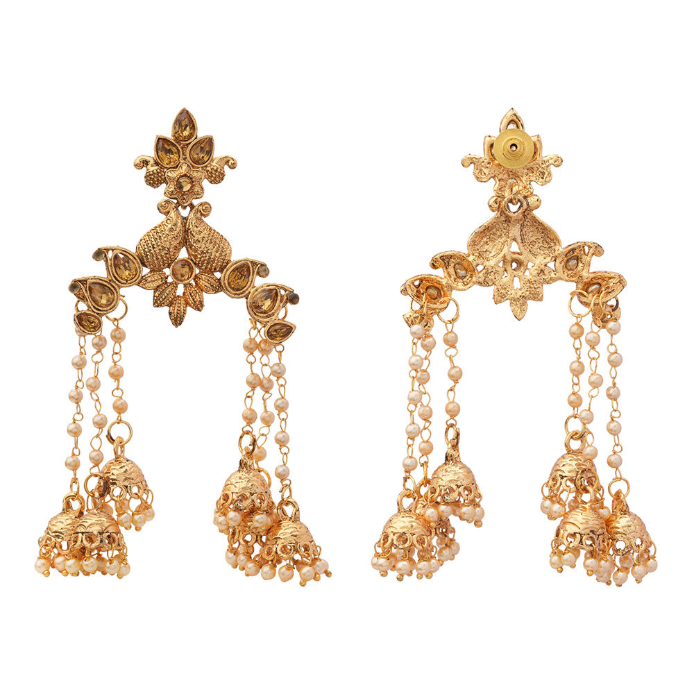 Ihita- Stone Studded Hanging Pearl Dangler Earrings