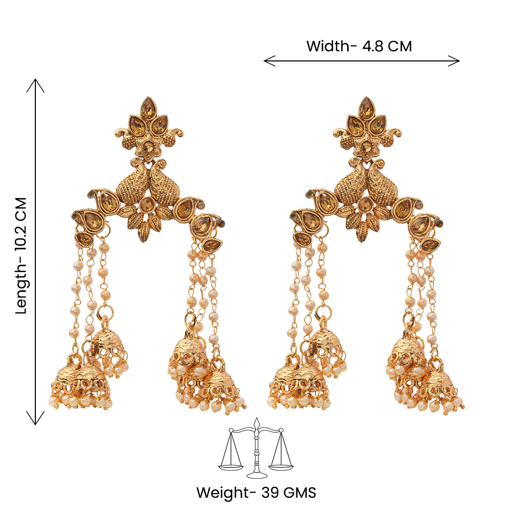 Ihita- Stone Studded Hanging Pearl Dangler Earrings