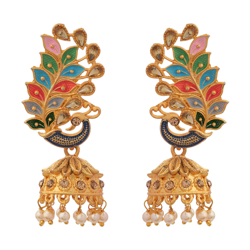 Inaaya- Stone Studded Hanging Pearl Jhumka Earrings