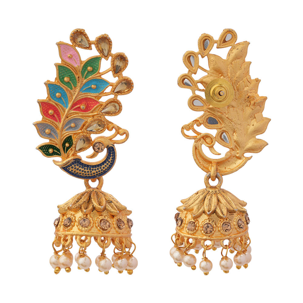 Inaaya- Stone Studded Hanging Pearl Jhumka Earrings