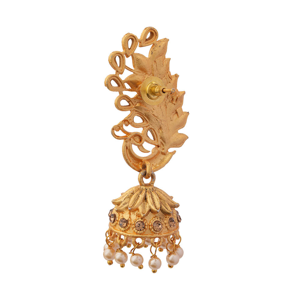 Inaaya- Stone Studded Hanging Pearl Jhumka Earrings