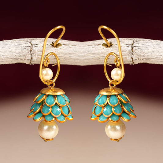 Ishani- Hanging Pearl Jhumki Earrings(Sky Blue)